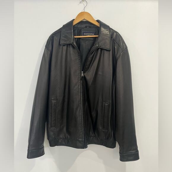 Dockers Lambs leather Mens 2XLT Full Zip Jacket Bomber Moto Pockets Aviator - Picture 4 of 10